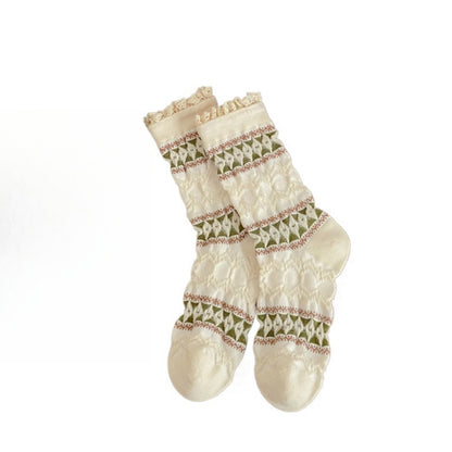 Rufia - Maillard Lace Trim Crew Socks - Elegant & Warm