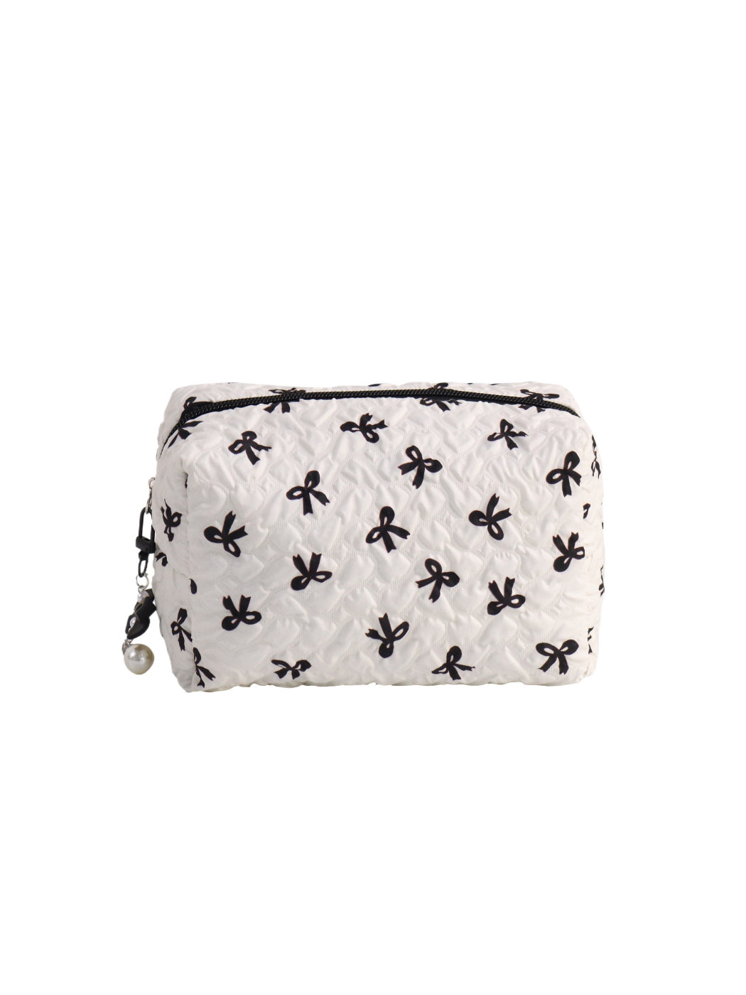 Cosbai - Bow Print Quilted Cosmetic Pouch with Bead Charm