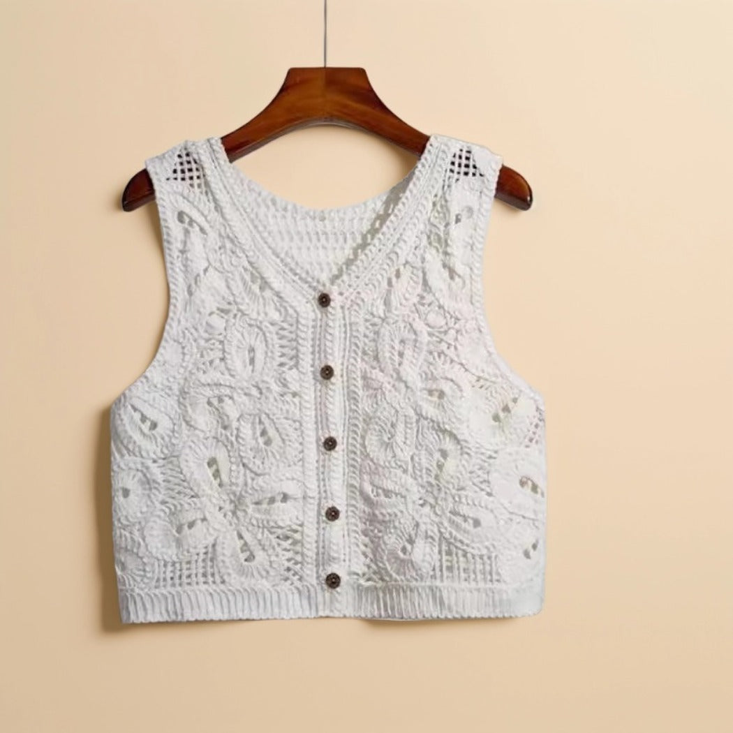 Crosa Crochet Knit Vest Boho Chic Open Front Cardigan product shape