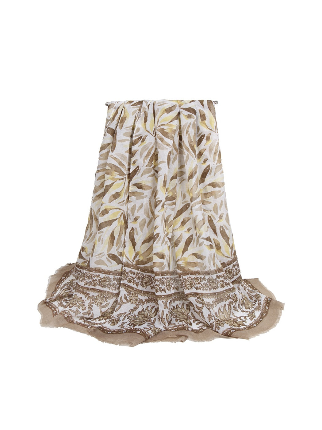 Scarvii - Layered Leaf Print Wrap Style Long Scarf