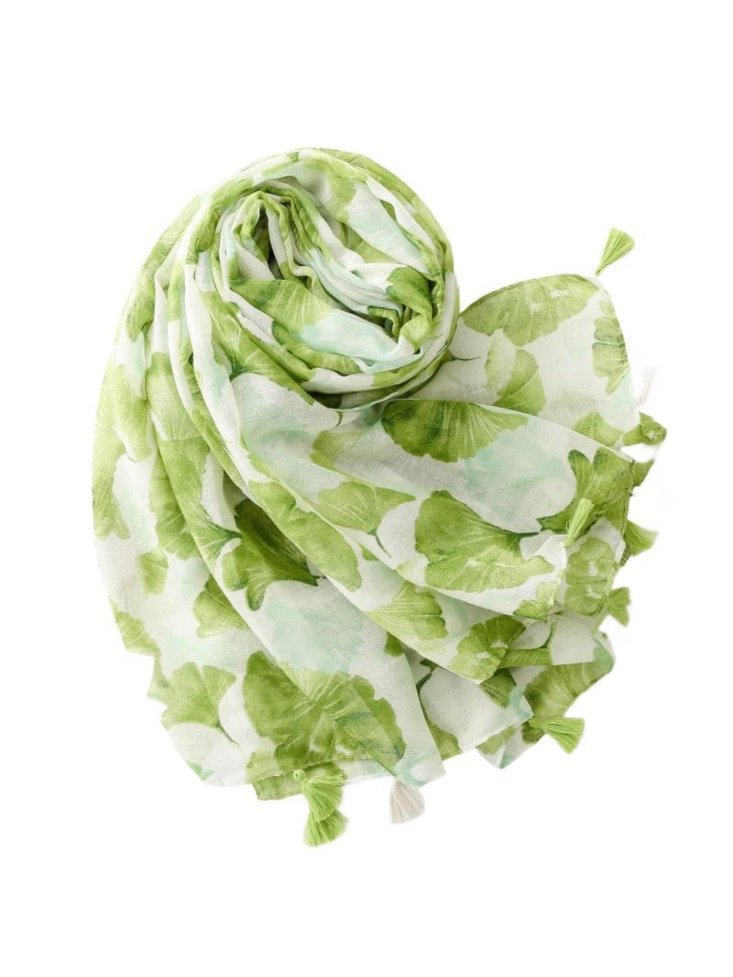 Scarvii - Bohemian Green Travel Scarf with Ginkgo Leaf