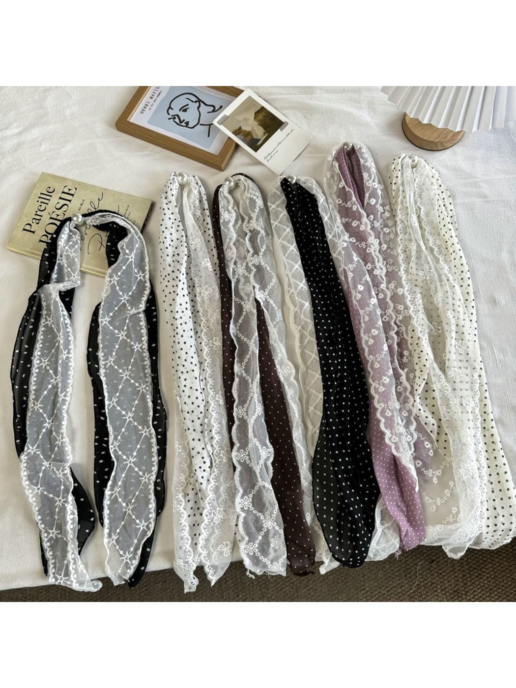 Scarvii - Muted Lace Polka Dots Pattern Scarf