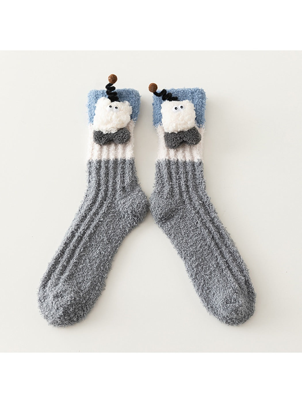 Rufia - Winter Coral Fleece Mid-Calf Socks with 3D Cartoon Accent