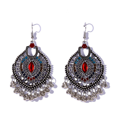 Earwish - Boho Chic Metal Fringe Earrings with Red Beads