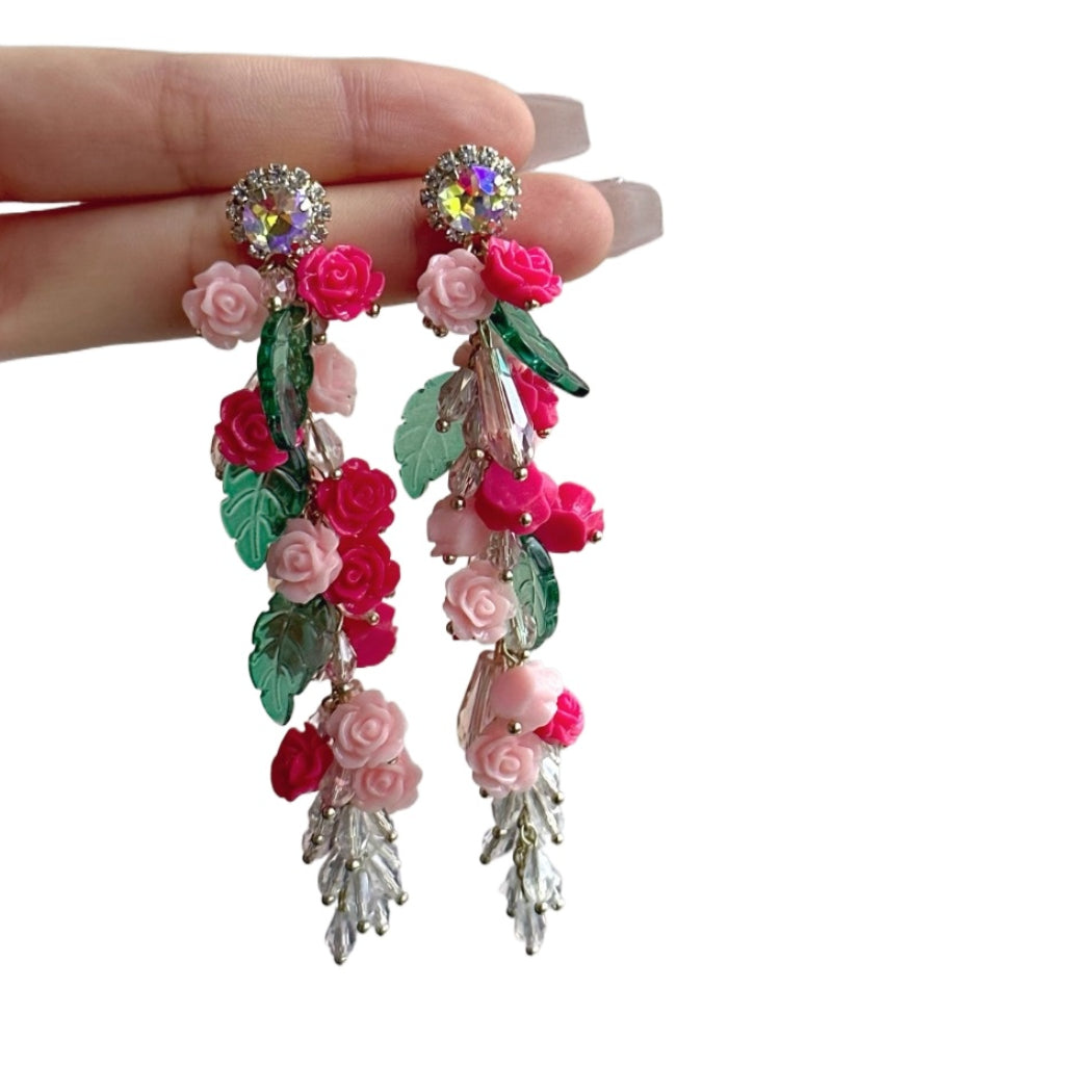 Earwish - Fantasy Blossom Fringe Earrings - Sweet & Shiny