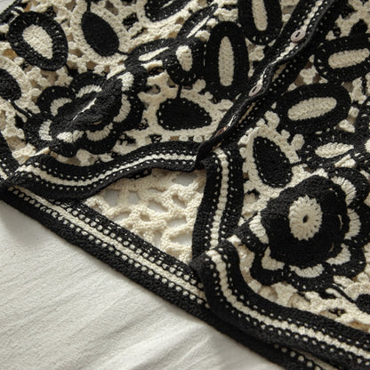 Crosa Black and White Floral Hollow Knit Vest product shape