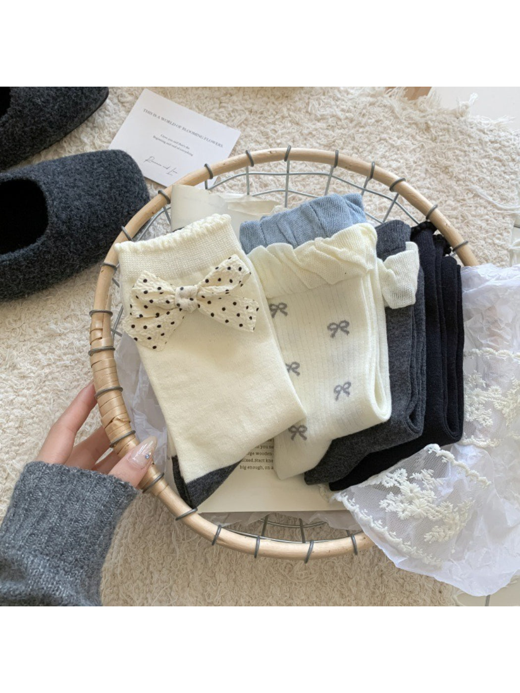 Rufia - Minimal Bow Accent Ribbed Crew Socks product image 1