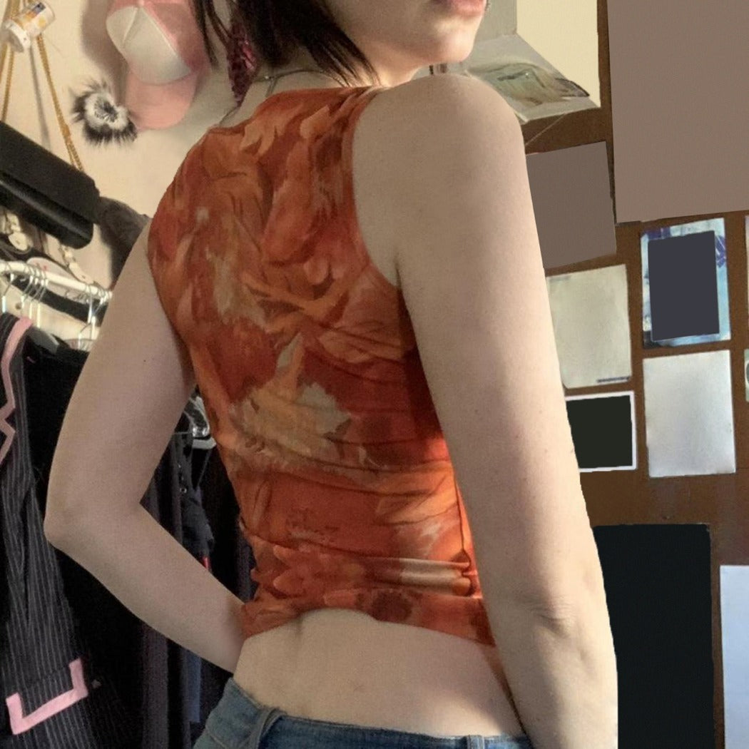 Vesty - Floral Off-Shoulder Crop Top - Green/Red