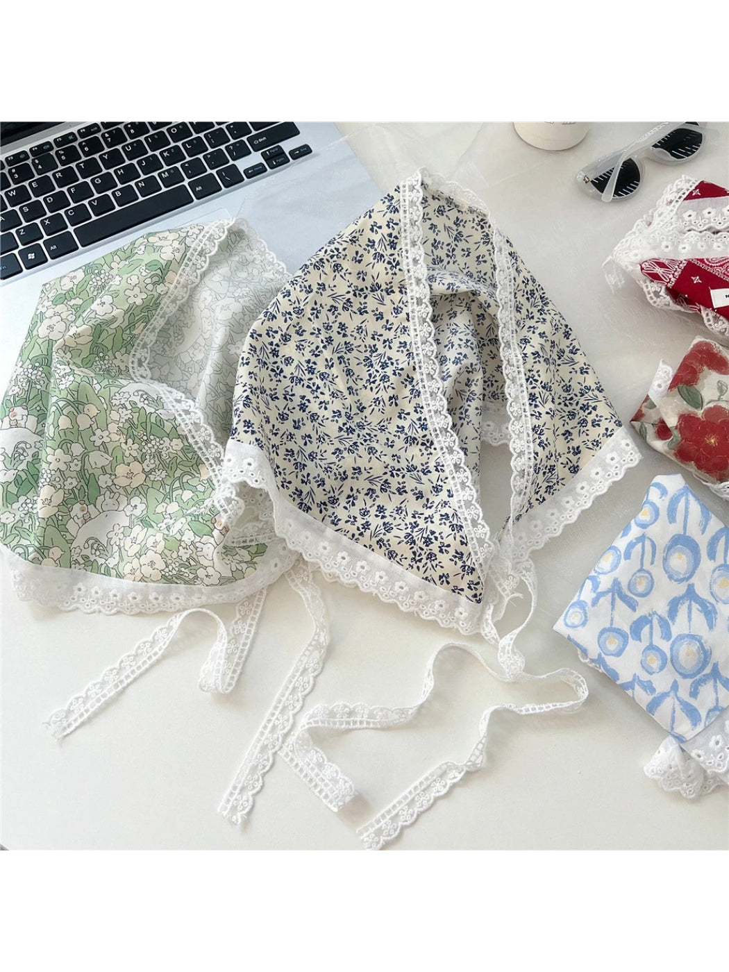 Scarvii - Lace-Trim Patchwork Triangle Scarf