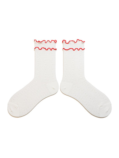Rufia - Double-Layer Rainbow Colorblock Lace Ankle Socks