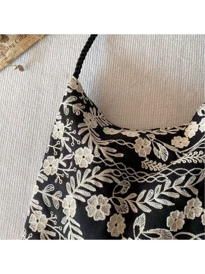 Cosbai - Soft Floral Embroidered Daily Tote Bag