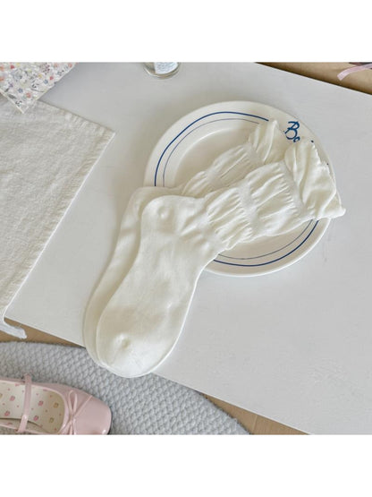 Rufia - Minimalist Ruffled Cuff White Crew Socks