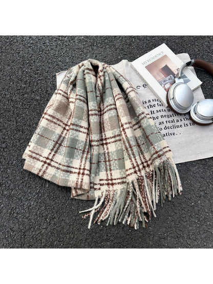 Scarvii - Vintage Plaid Fringe Winter Scarf