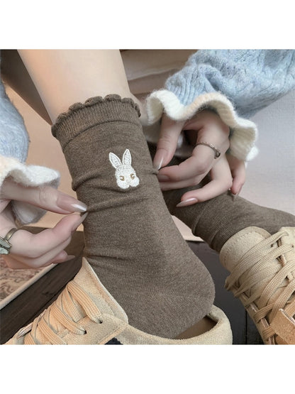 Rufia - Ruffle Trim Rabbit Detail Casual Crew Socks