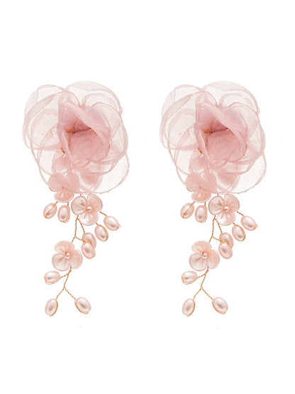 Earwish – Pearl Lace Blossom Tassel Earrings