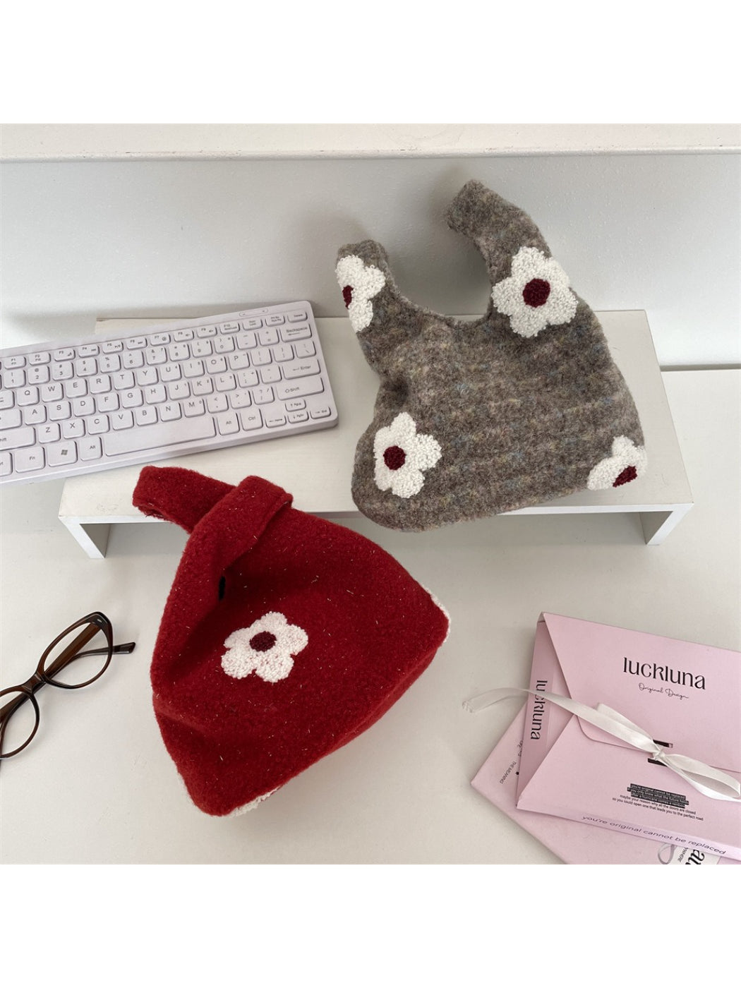 Cosbai - Plush Floral Mini Shoulder Bag