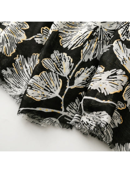 Scarvii - Gold Foil Scarf & Shawl with Floral Print