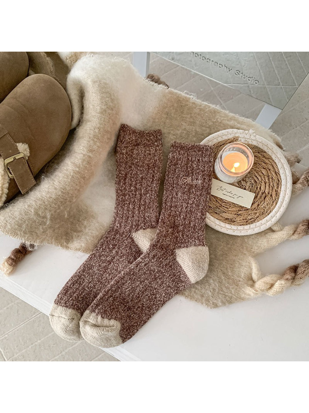 Rufia - Heathered Ribbed Crew Socks