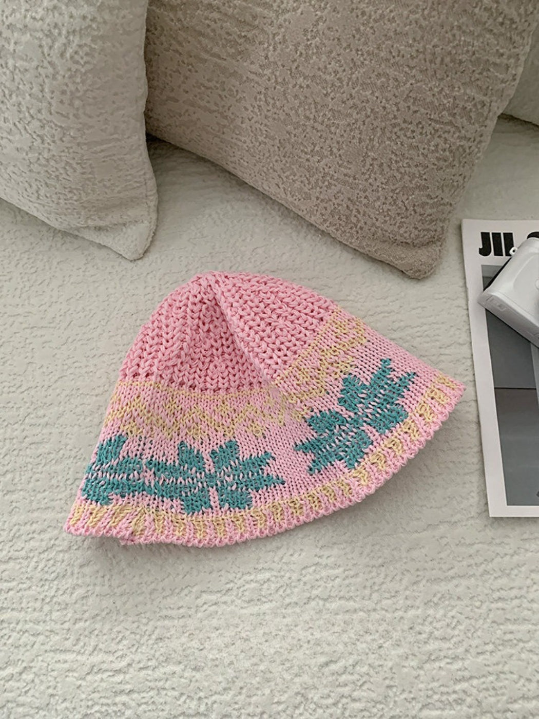 Haila - Floral Pattern Knit Bucket Hat