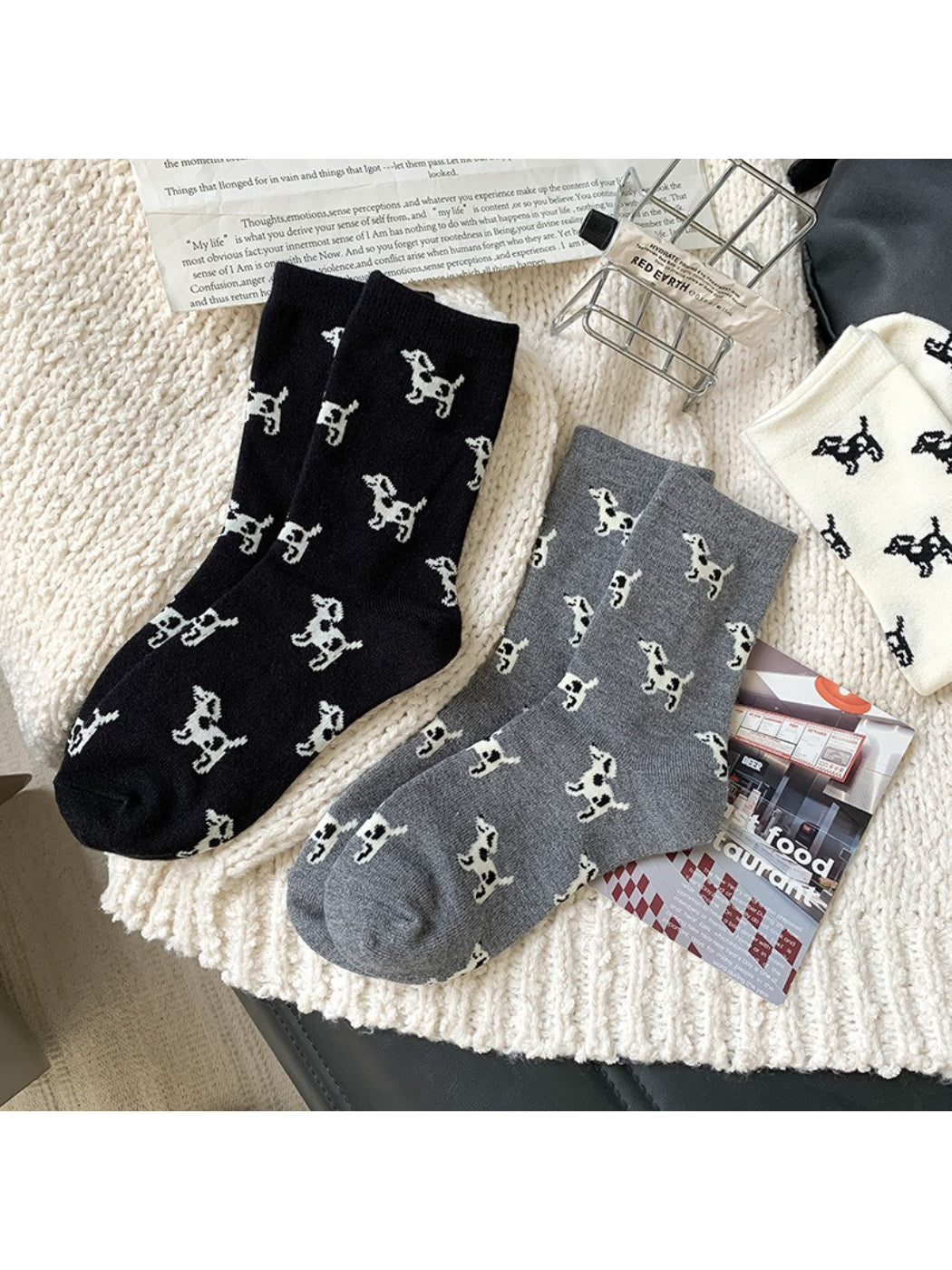 Rufia - Playful Dog Motif Crew Socks