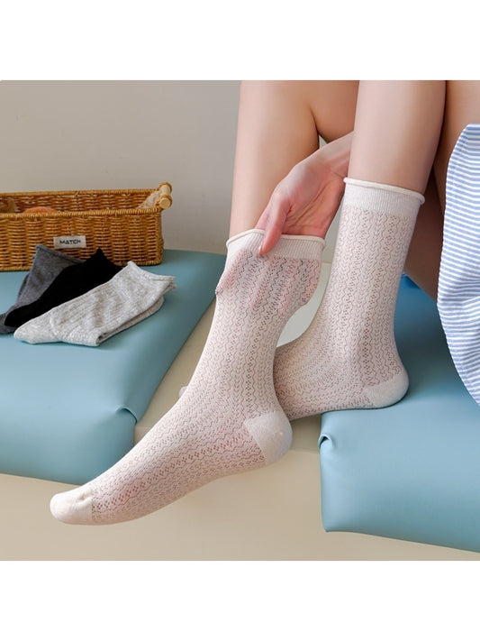 Rufia - Simple Solid Color Women's Crew Socks