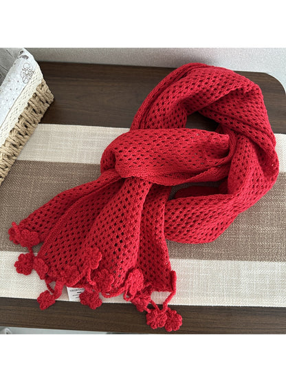 Scarvii - Elegant Retro Openwork Floral Fringe Scarf & Shawl