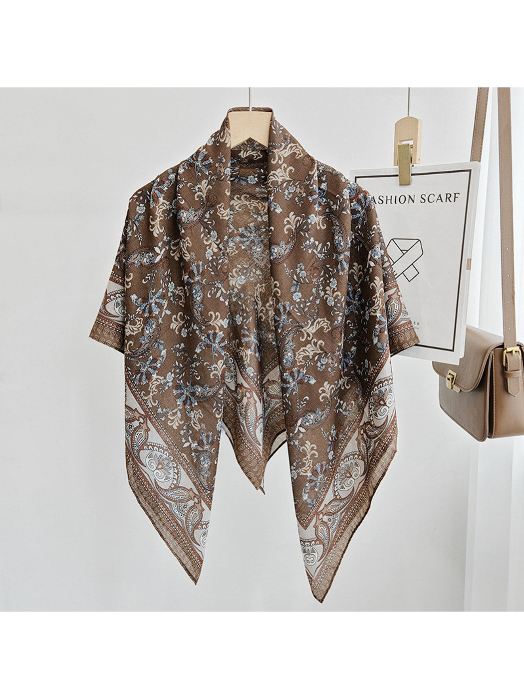Scarvii - Brown Paisley Floral Pattern Square Scarf