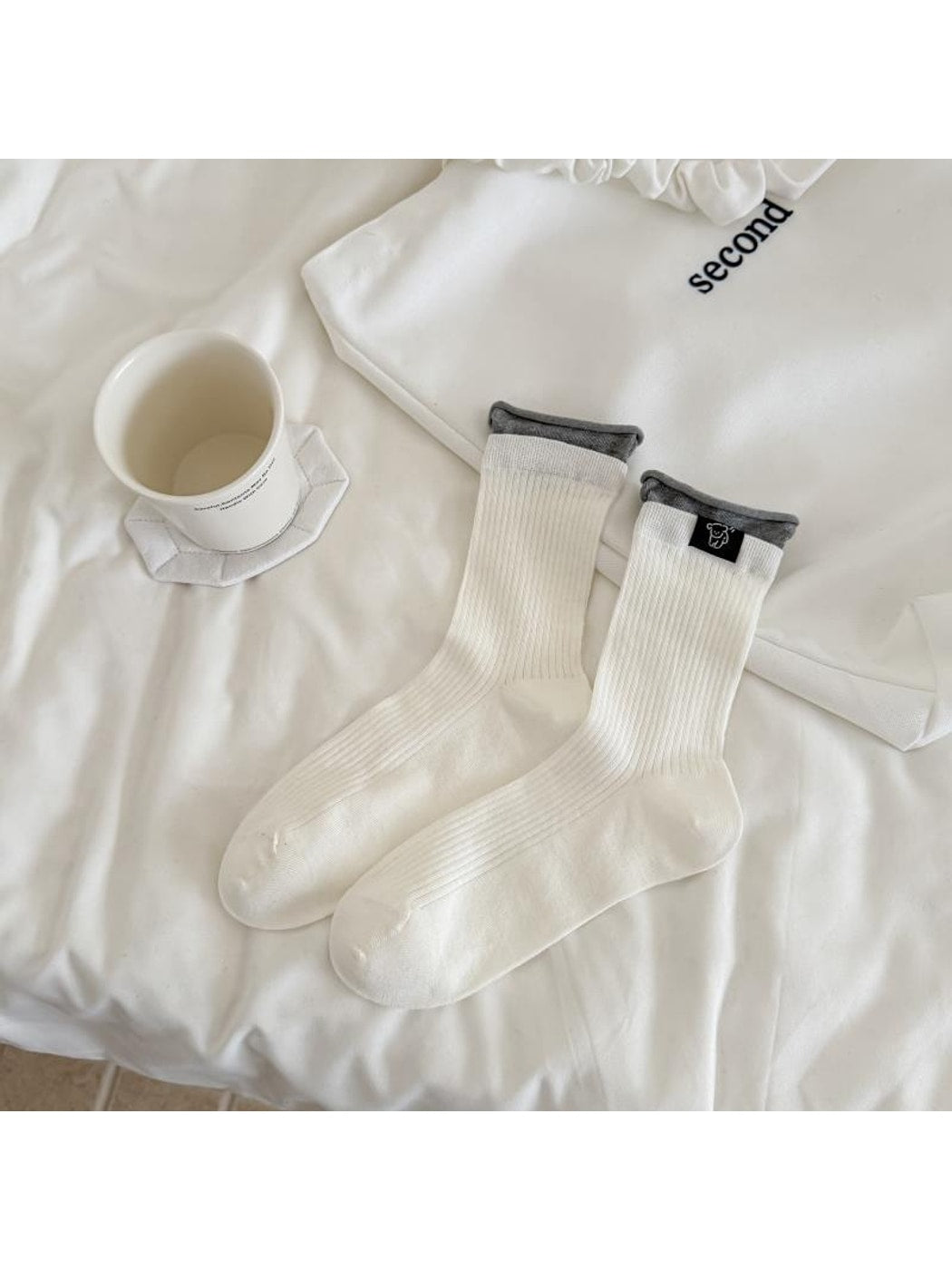 Rufia - Rolled Cuff Ribbed Casual Crew Socks