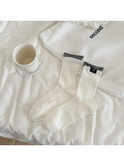 Rufia - Rolled Cuff Ribbed Casual Crew Socks
