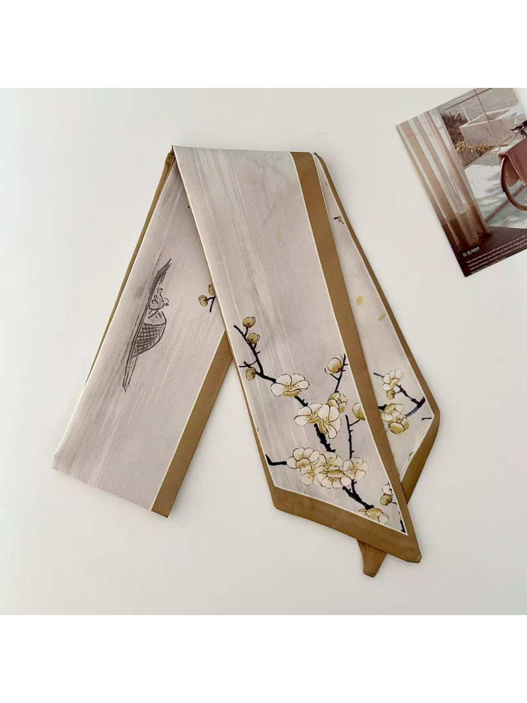 Scarvii Plum Blossom Print Skinny Scarf