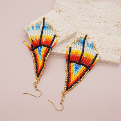 Earwish - Beaded Flag Tassel Earrings - Colorful & Boho