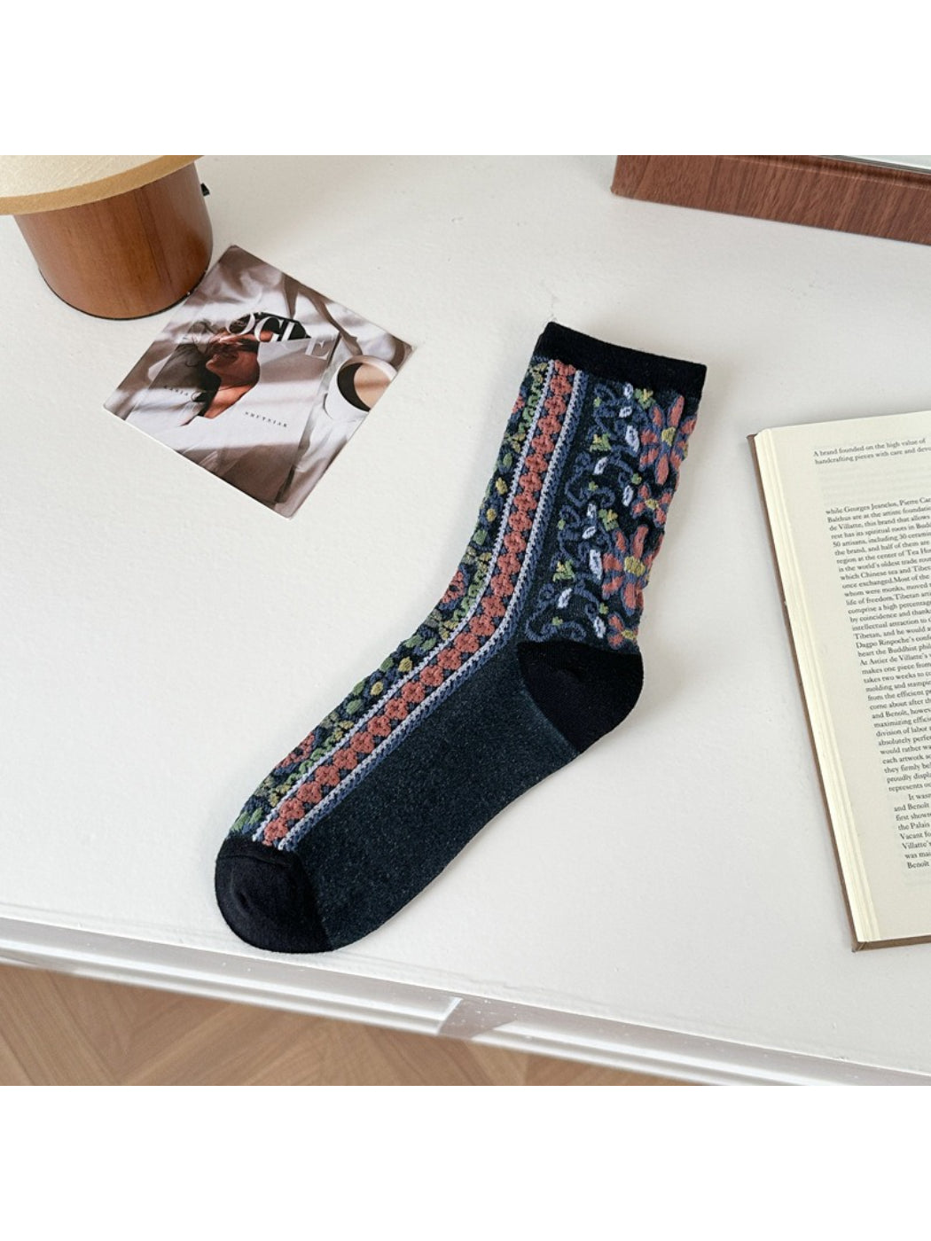 Rufia - Textured Floral Ribbon Socks