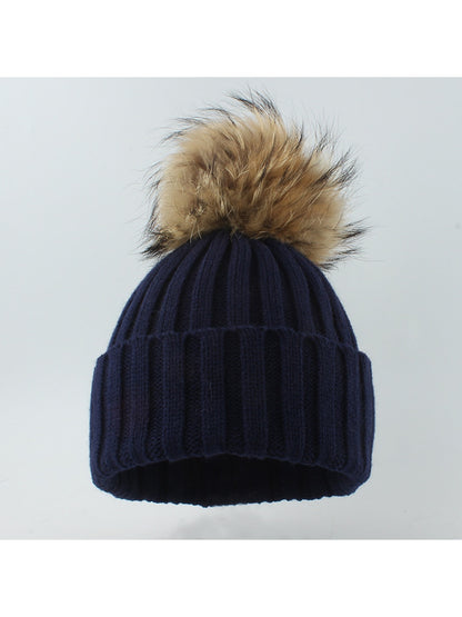 Haila - Solid Ribbed \ Cuffed Pom Pom Beanie