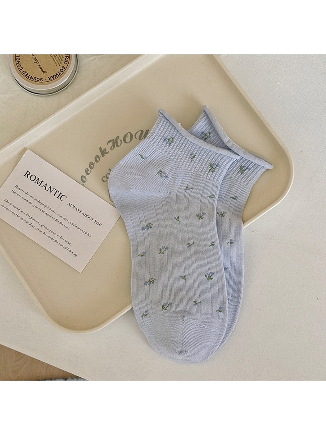 Rufia - Floral Pattern Roll Top Ankle Socks