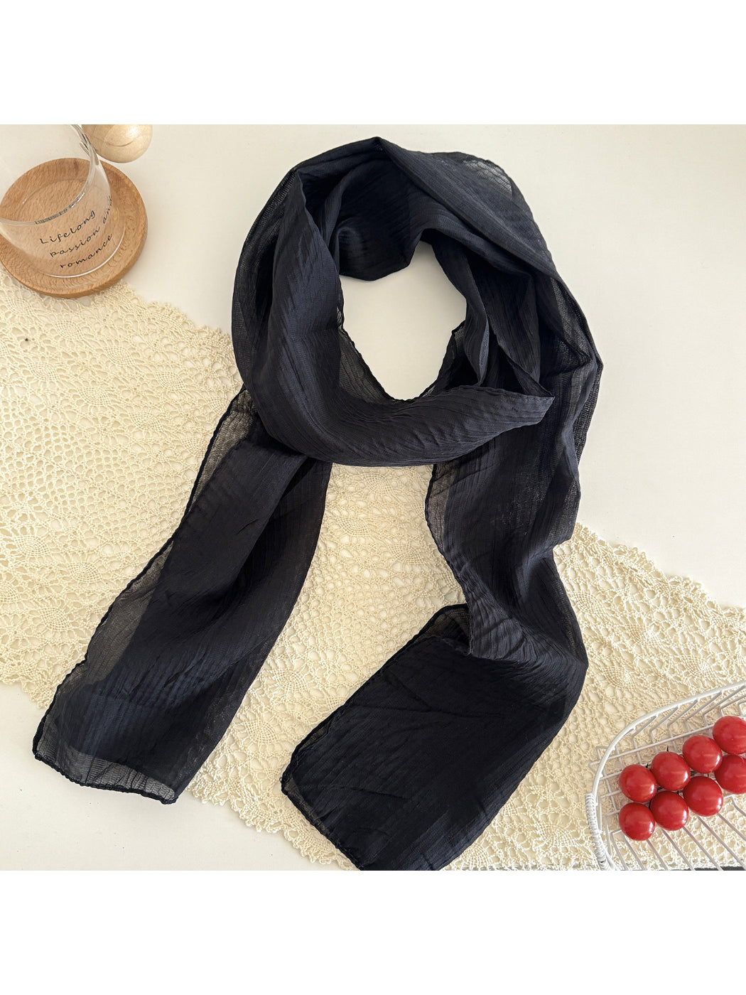 Scarvii - Sheer Wrinkle Texture Long Scarf