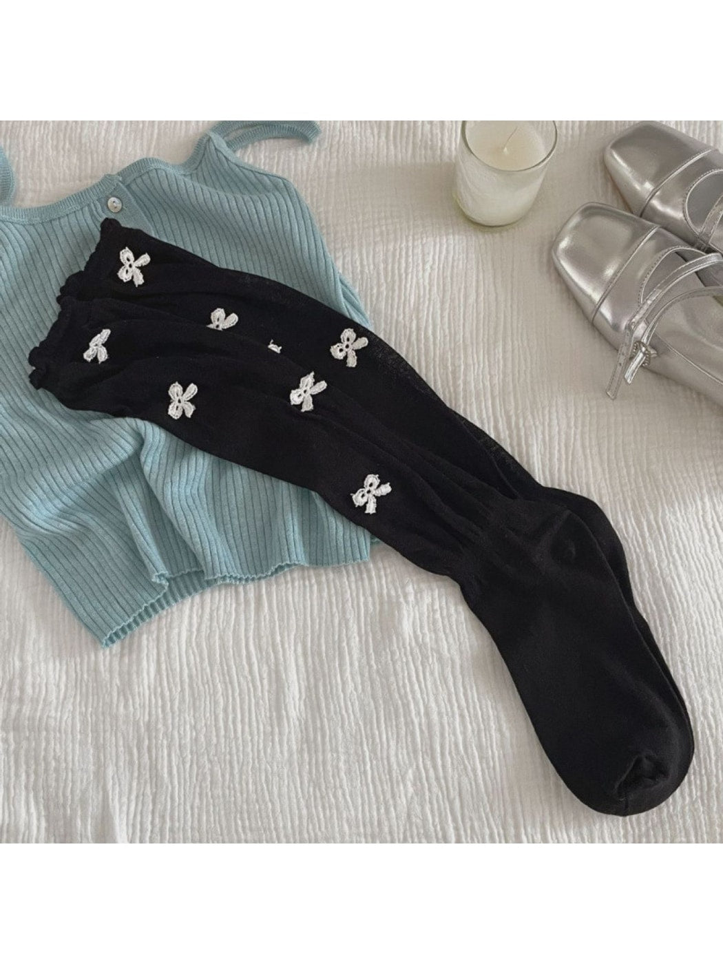 Rufia - Bow Details Muted Knee-high Socks