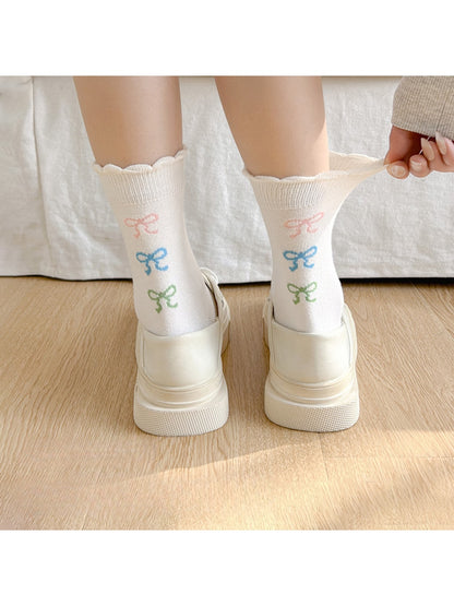 Rufia - Cute Pastel Print Scalloped Crew Socks