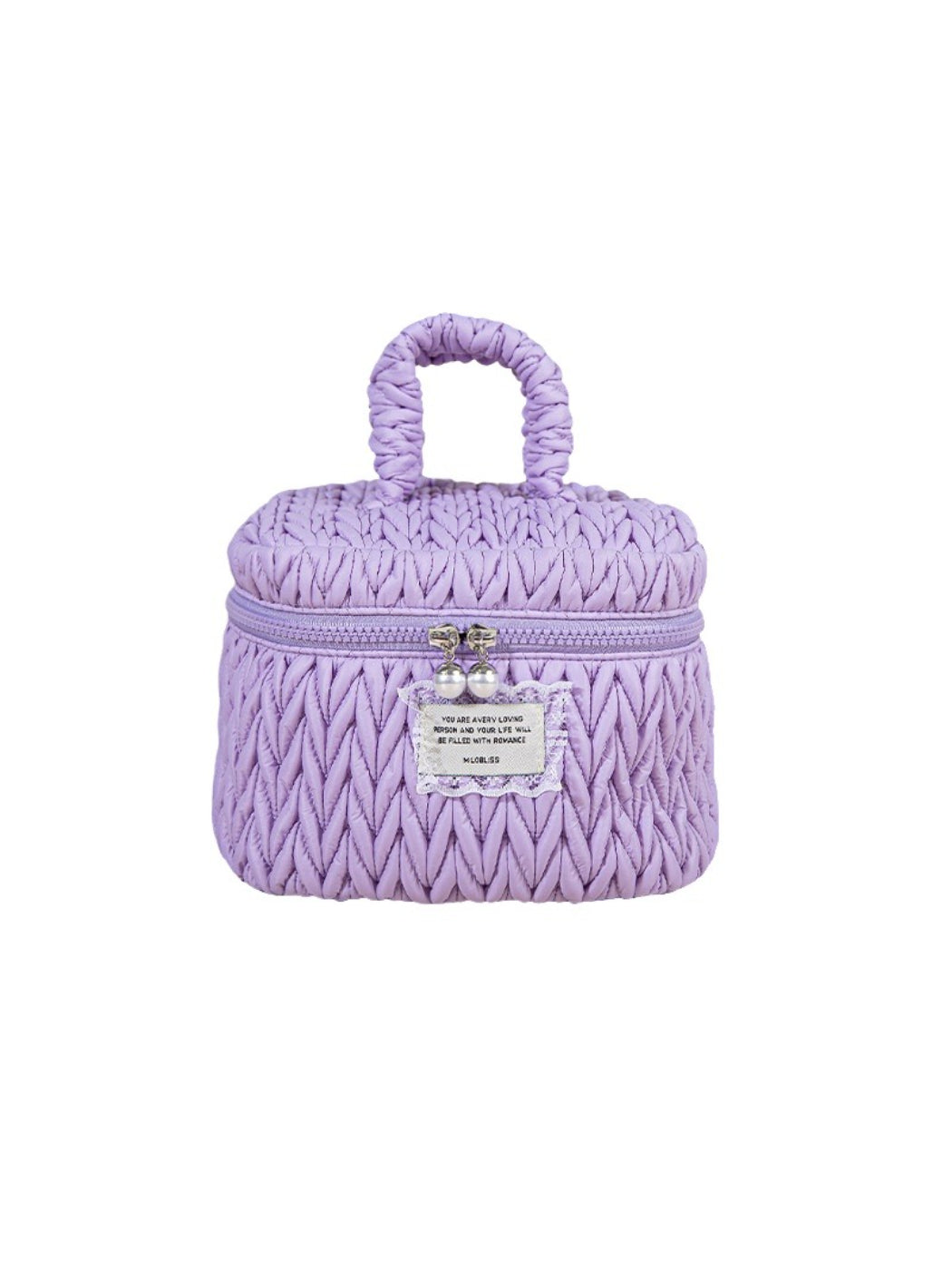Cosbai - Shiny Quilted Cosmetic Bag with Handle and Charm detail view 5