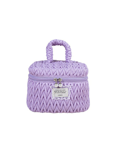 Cosbai - Shiny Quilted Cosmetic Bag with Handle and Charm detail view 5