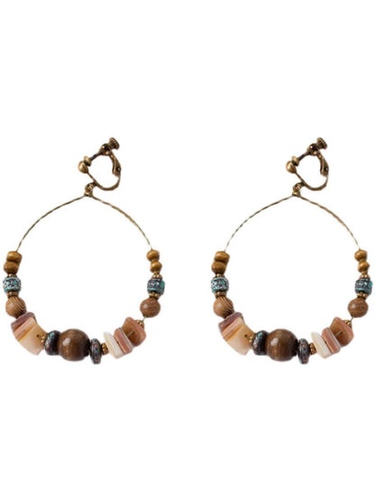 Earwish - Boho Vintage Beaded Hoop Earrings - Brown & Chic