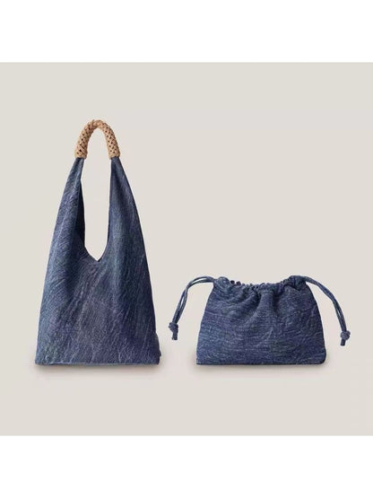 Cosbai - Simple Denim Style Shoulder Tote Bag