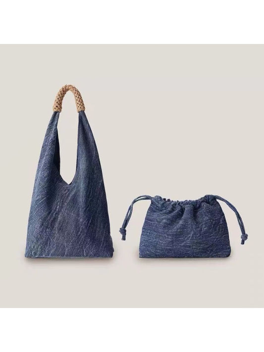 Cosbai - Simple Denim Style Shoulder Tote Bag