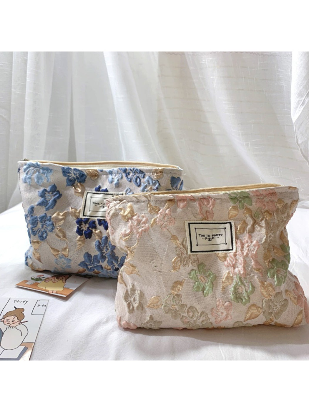 Cosbai - Soft Floral Quilted Cosmetic Pouch