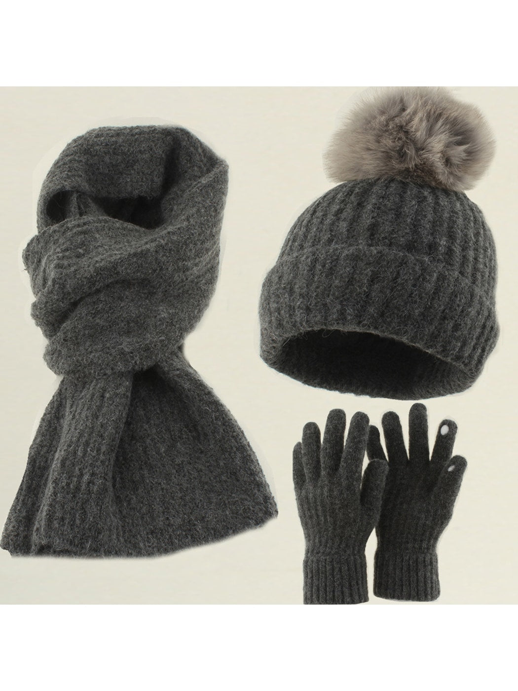 Haila - Round Crown Beanie, Scarf & Glove Set