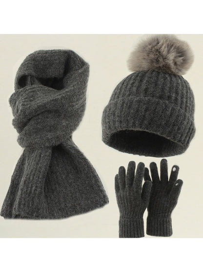 Haila - Round Crown Beanie, Scarf & Glove Set