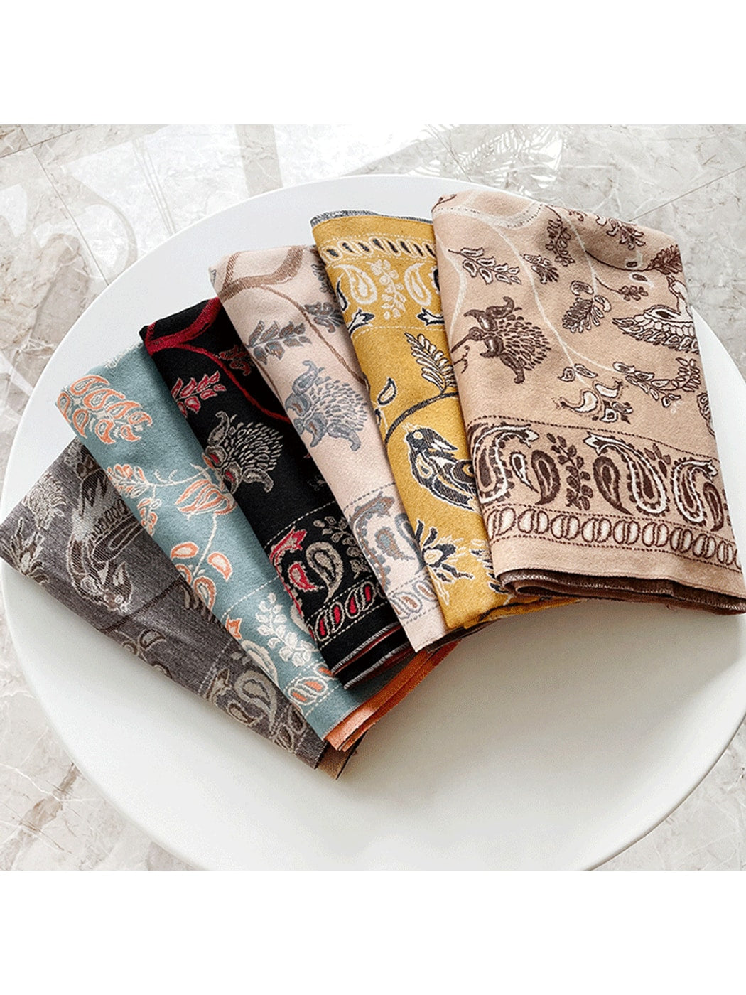 Scarvii - Printed Bird and Paisley Fringed Scarf