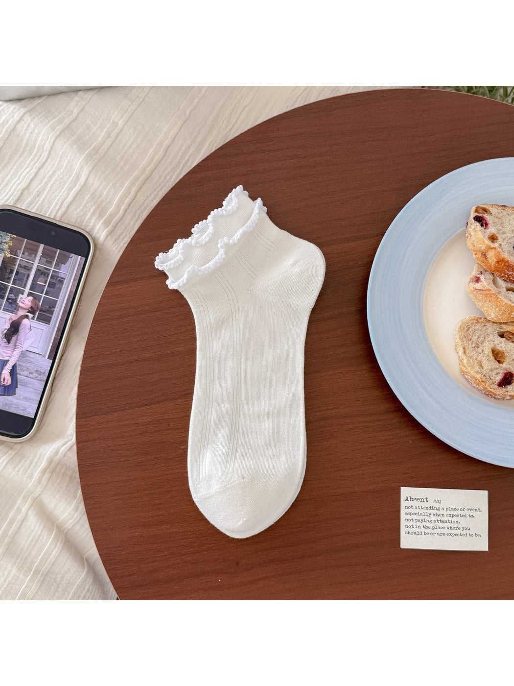 Rufia - Multiple Texture Designs White Ankle Socks