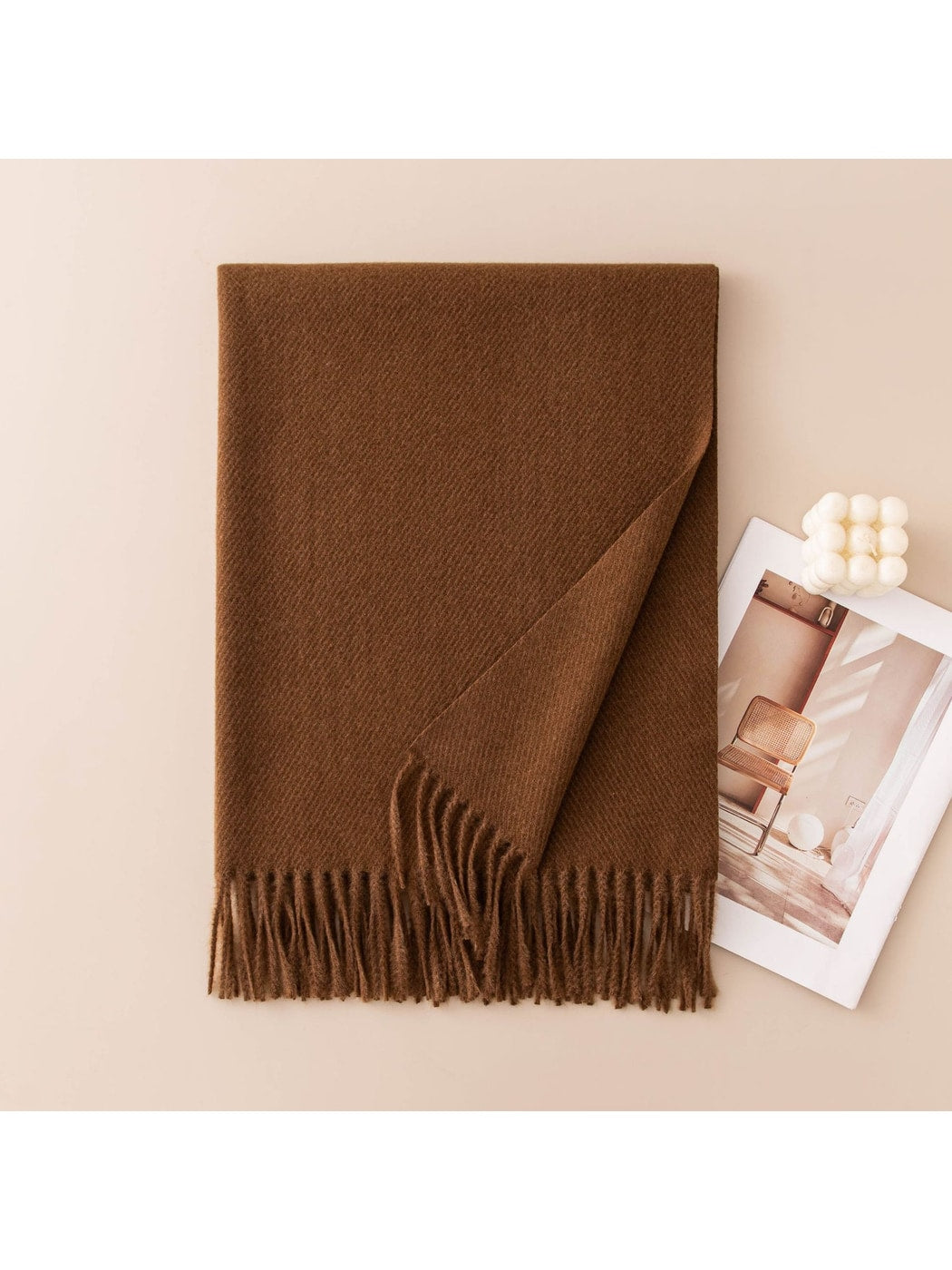 Scarvii - Classic Tassel Trim Solid Color Wrap Scarf