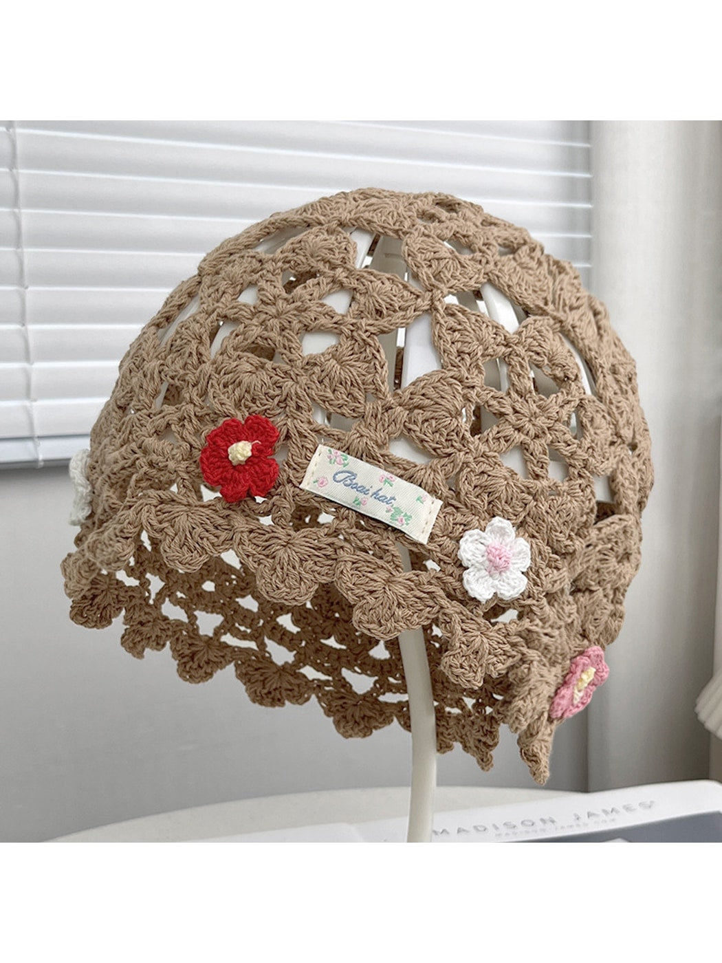 Haila - Openwork Round Crown Brimless Knit Beanie