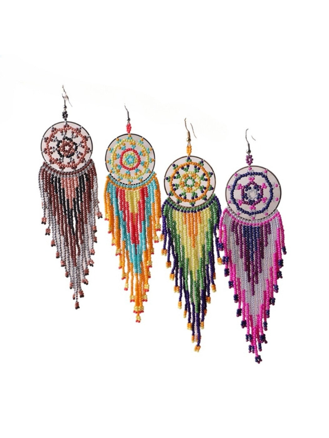 Earwish - Boho Colorful Beaded Fringe Earrings - Playful & Brightly